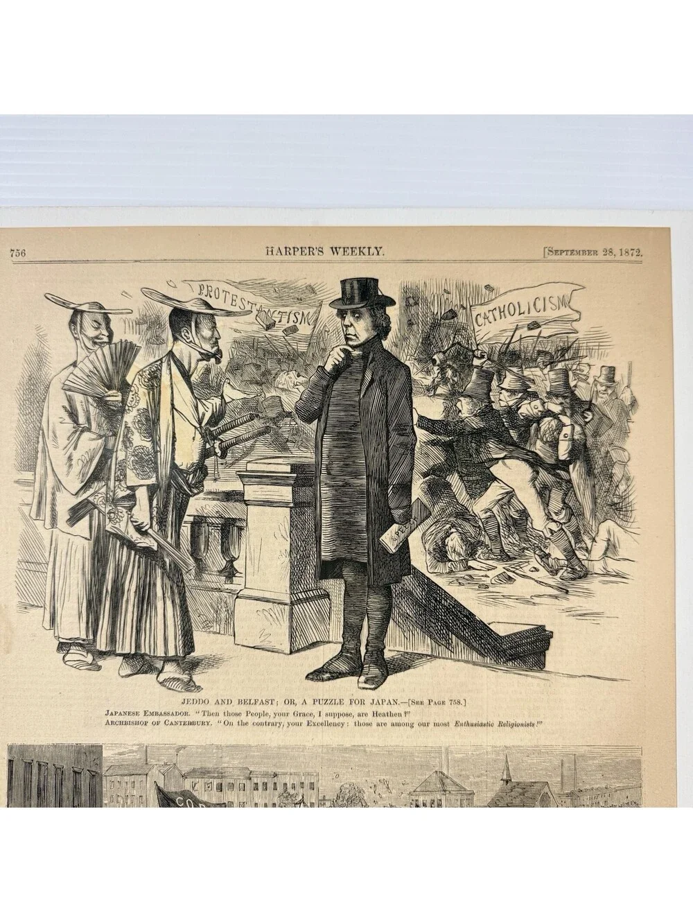 1872 Harper’s Weekly Belfast Riots Orangemen Ireland Political Print